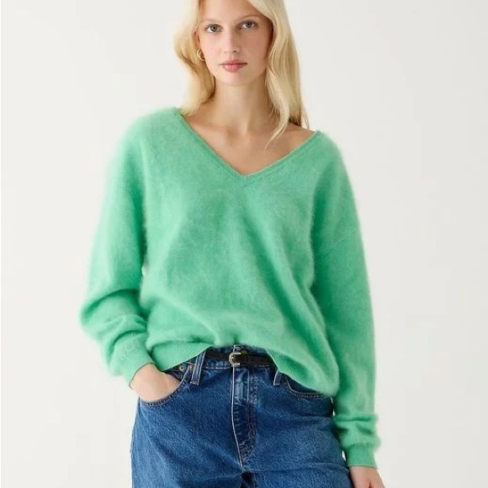 J. Crew Cashmere Green V-Neck Sweater